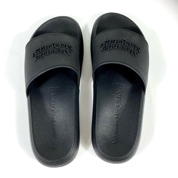 *SOLD* Alexander McQueen Hybrid Slides Logo Embossed Black Sandals 40 NEW - Picture 14 of 16